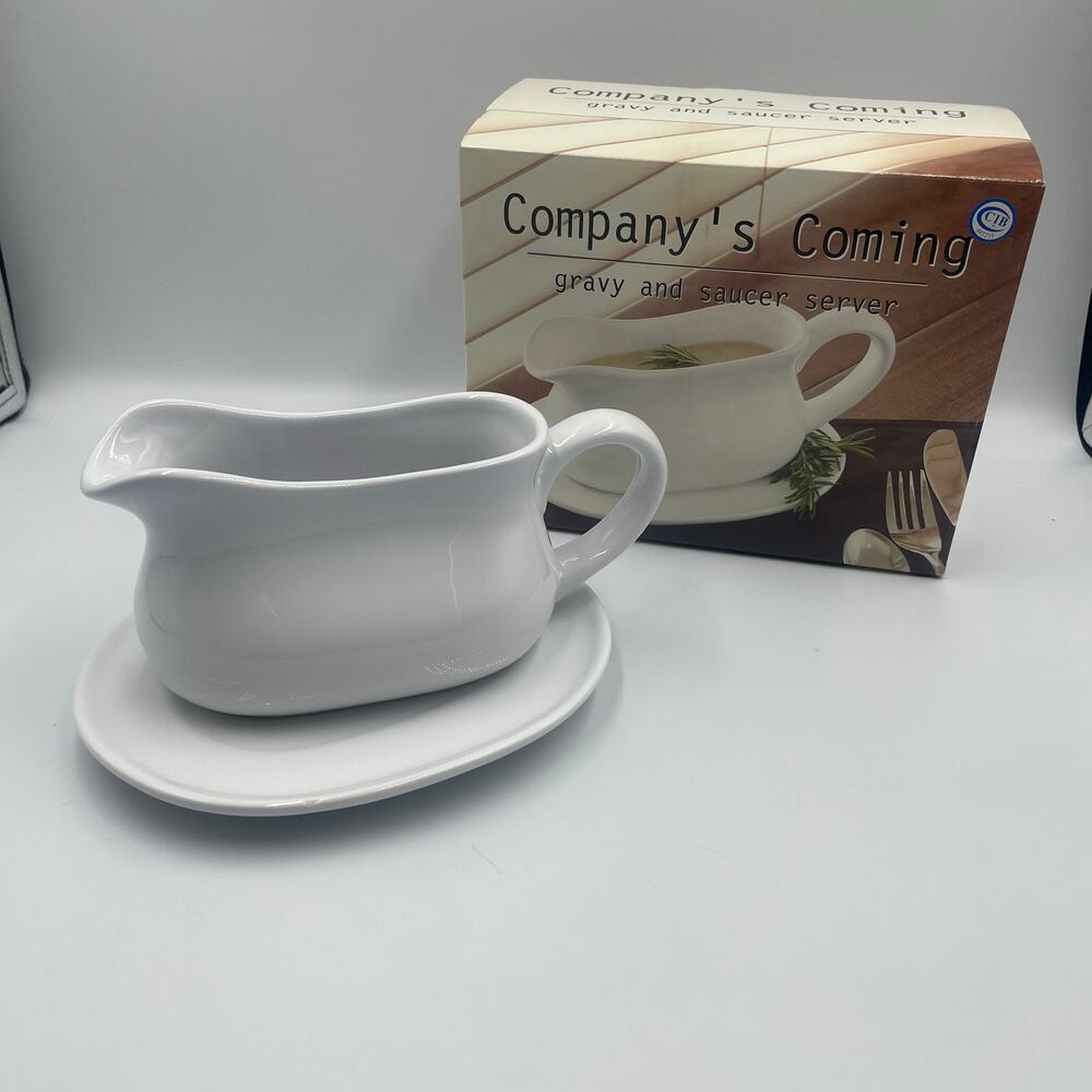 Company's Coming NEW White Gravy Bowl & Saucer Set in Box